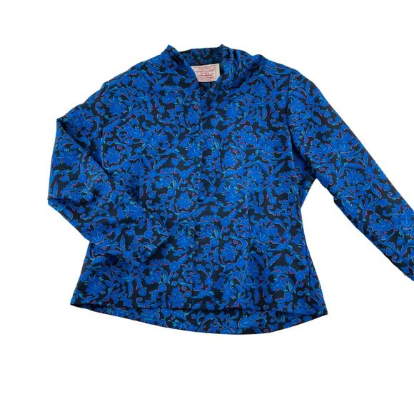 Country Sophisticates By Pendleton Blue Floral Long Sleeve Blouse size 8p - Picture 1 of 5